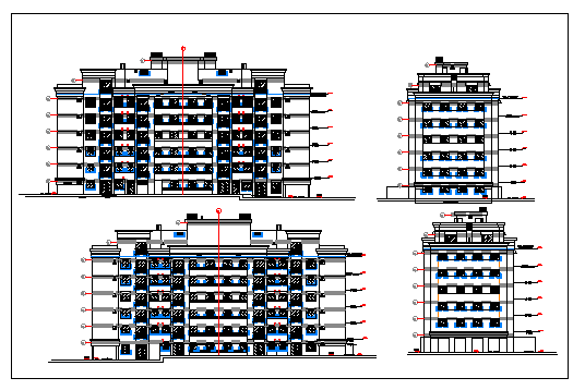 Exterior elevation of a residential building dwg file