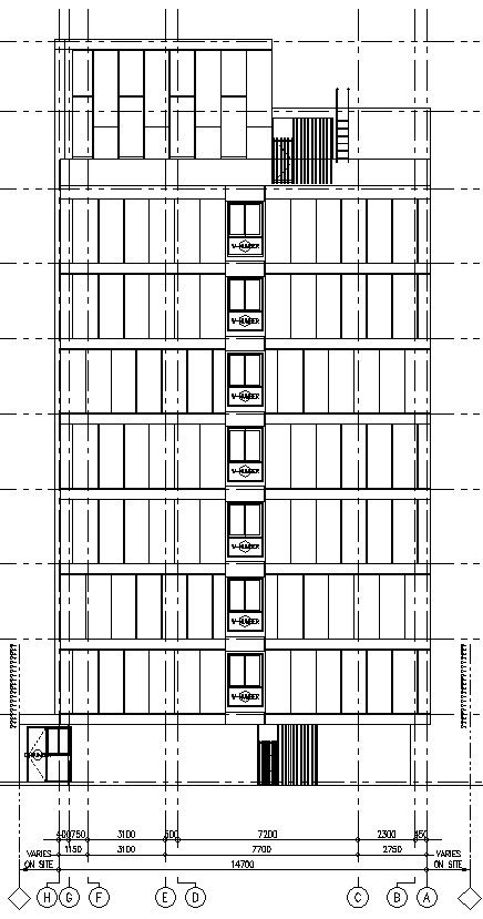 Exterior elevation details of a building in AutoCAD, Dwg file.