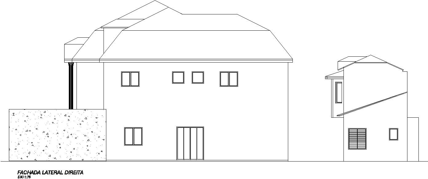 Exterior elevation of right side of a two story house.