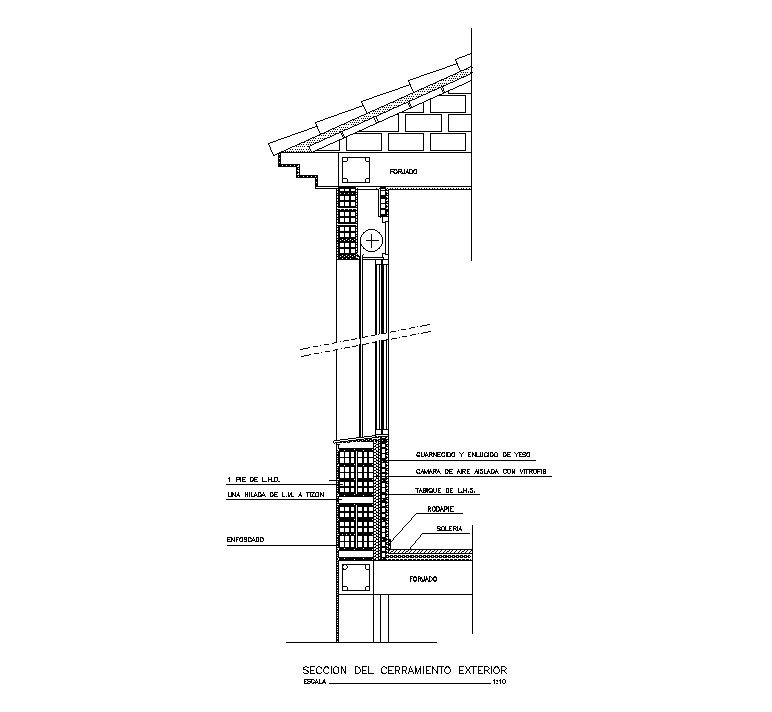 Exterior enclosure section view of the wall has given in this Autocad drawing file. Download now.