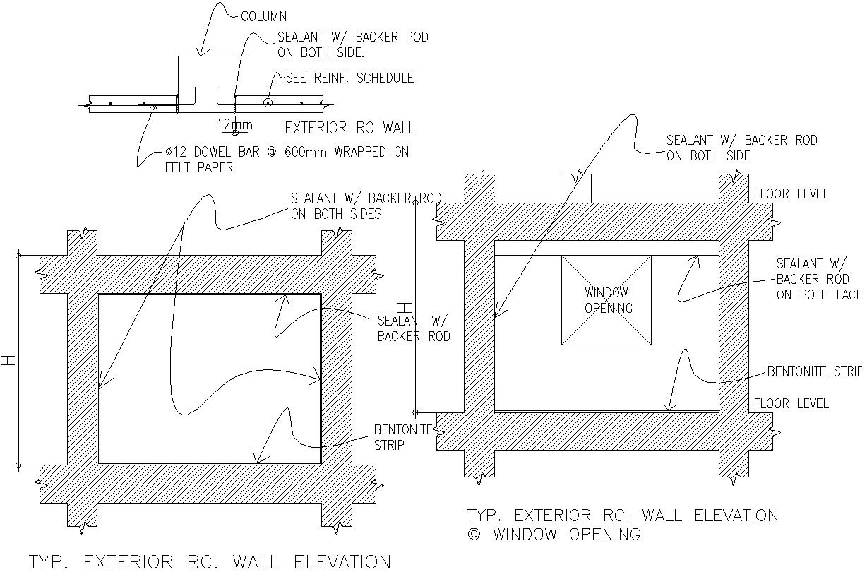 Exterior rc wall details autocad file , cad drawing , dwg format