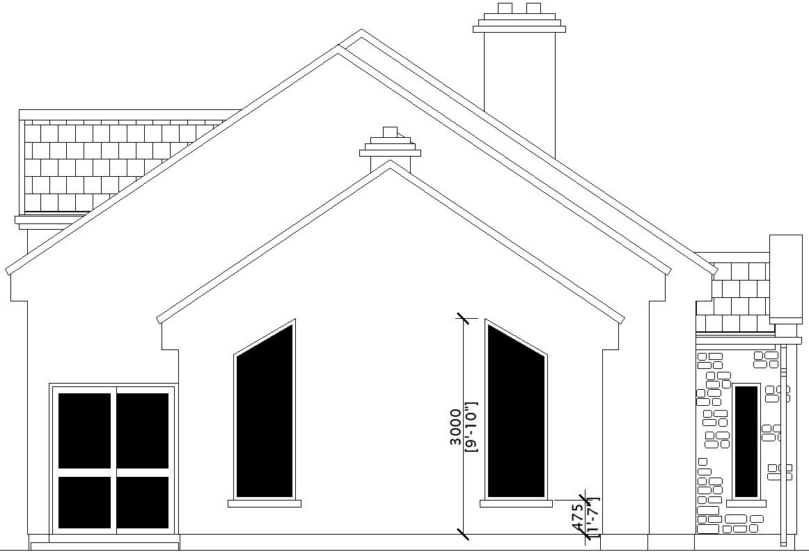 Exterior side elevation of house in AutoCAD drawing ,Dwg files.