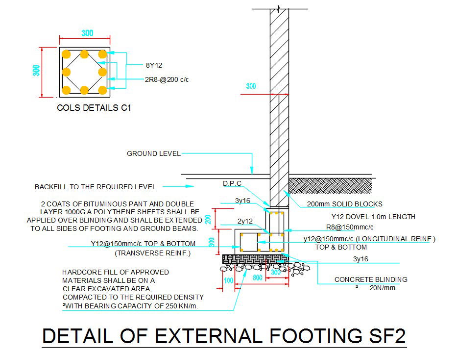 External Footing Column Drawing Free DWG File