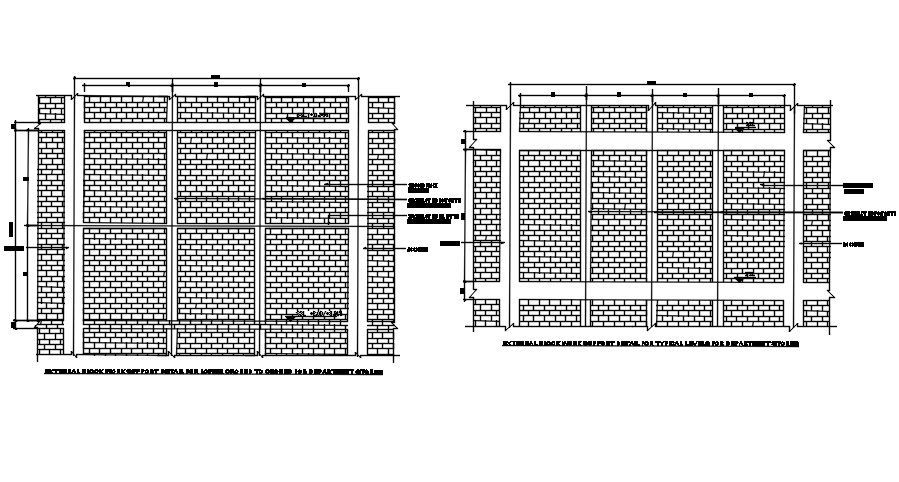 External block work support detail for the lower ground to the ground for department stores are given in this AutoCAD 2D Drawing file.