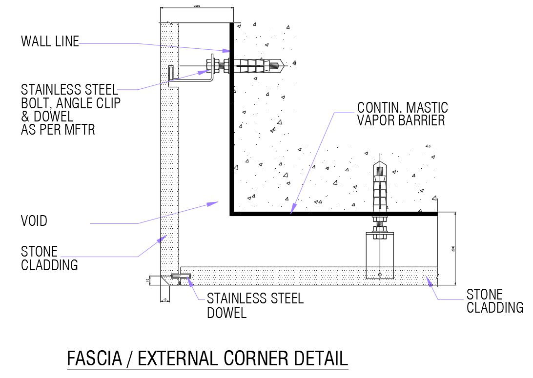 External corner detail in AutoCAD 2D drawing, dwg file, CAD file