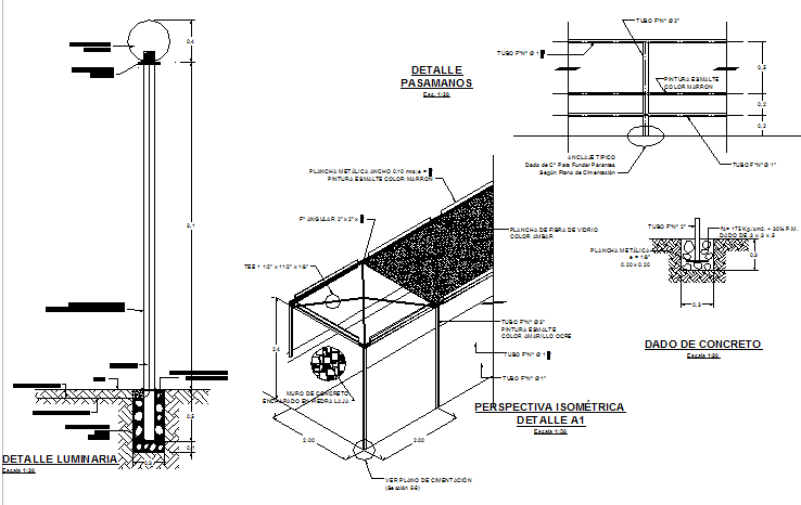 Extreme fixture and handrails constructive details dwg file