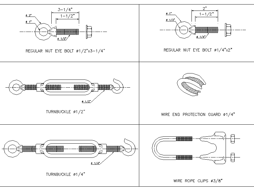 Eye-bolt and turnbuckle plan detail dwg.