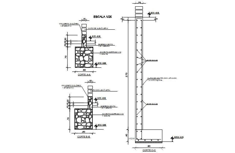 FOUNDATION SECTIONS design in AutoCAD 2D drawing, CAD file, dwg file