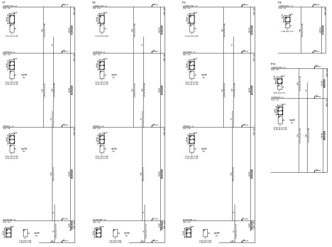 FRAMEWORKS OF PILLARS details in AutoCAD, dwg file.