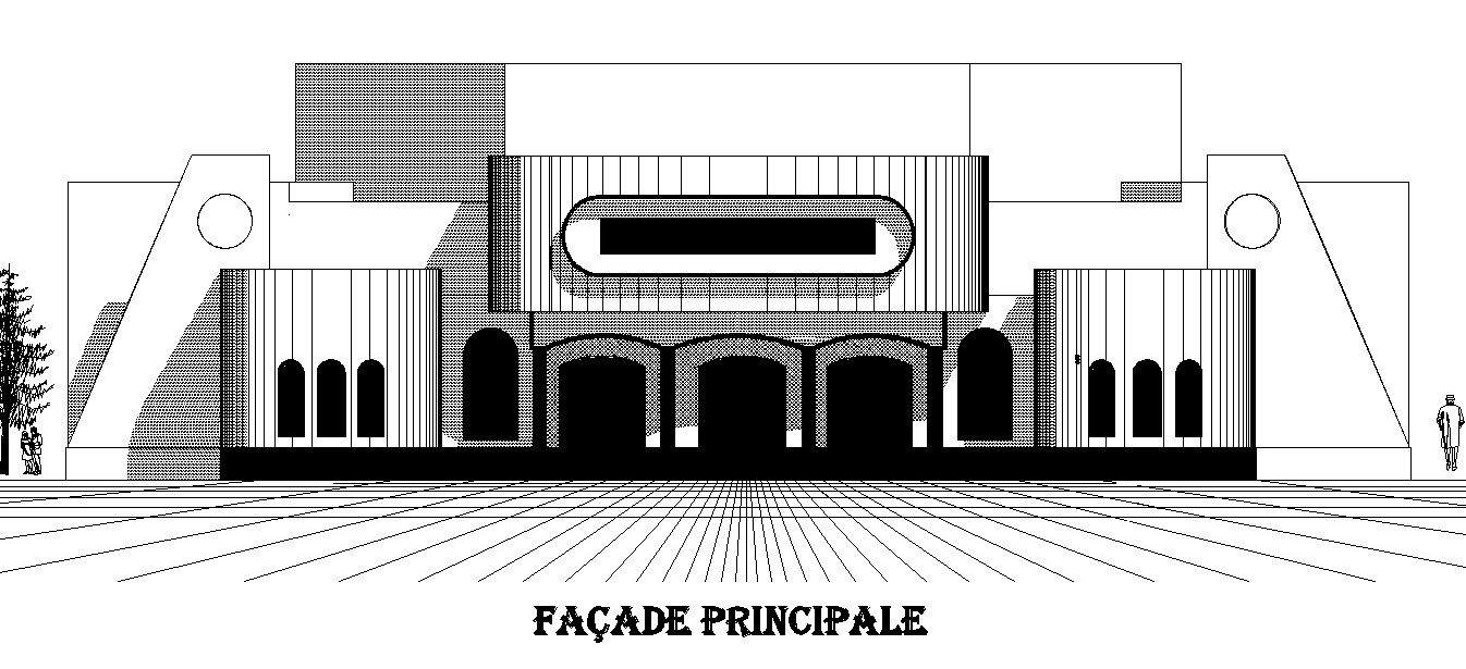Façade detail of hotel drawing specified in this AutoCAD file. Download this 2d AutoCAD drawing file.