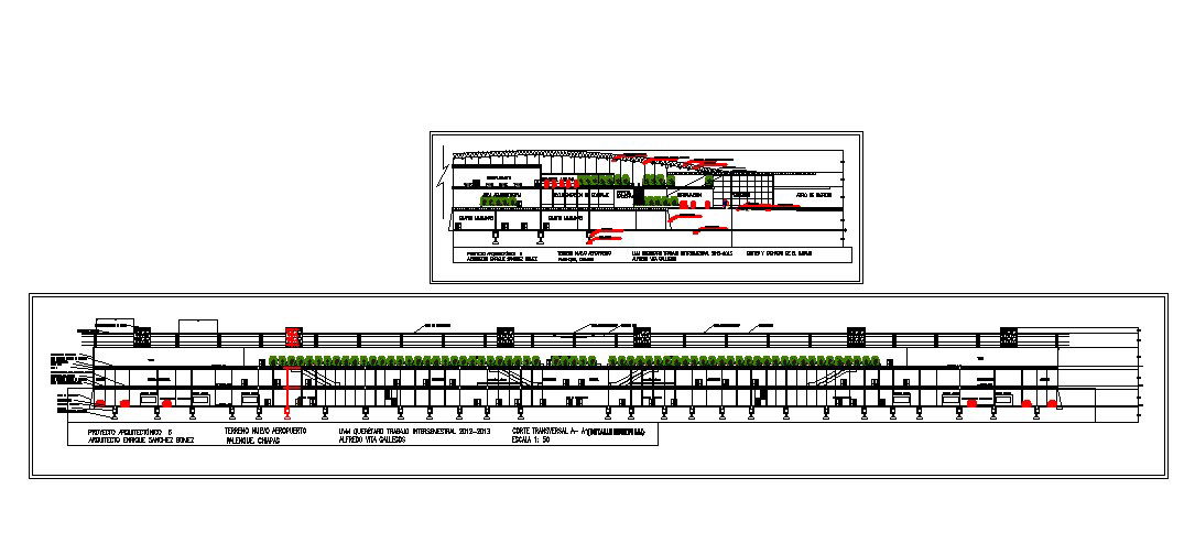 Facade and cut sectional details of airport cad drawing details dwg file
