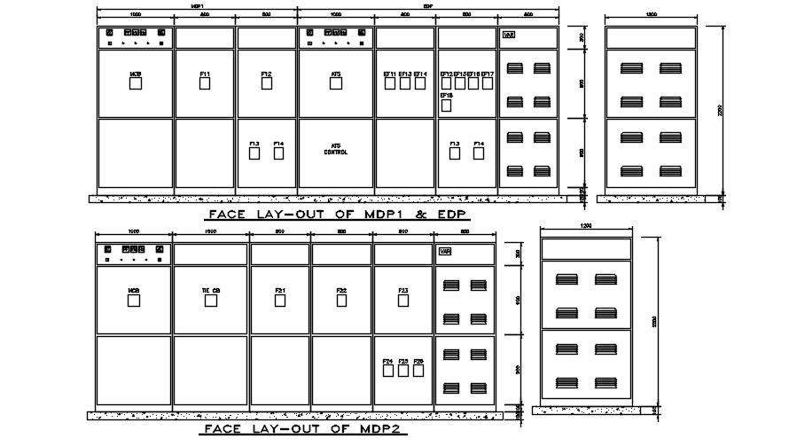 Face layout of MDP1 , MDP2, and EDP section details are provided in this 2D CAD DWG drawing.Download the AutoCAD 2D DWG file.