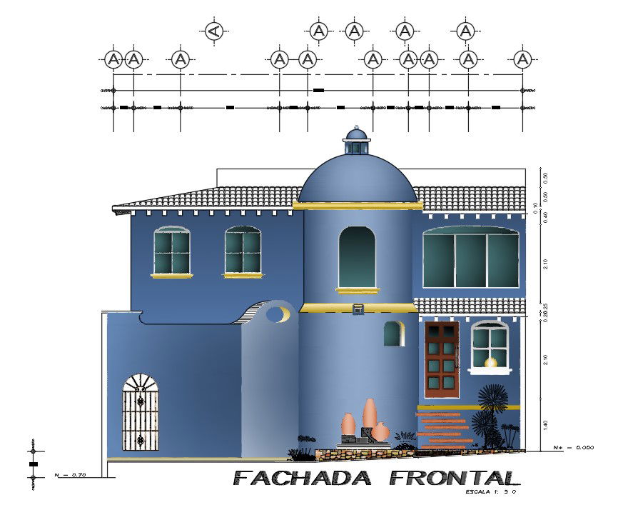 Fachada frontal design of the beautiful house. Download the cad file now.