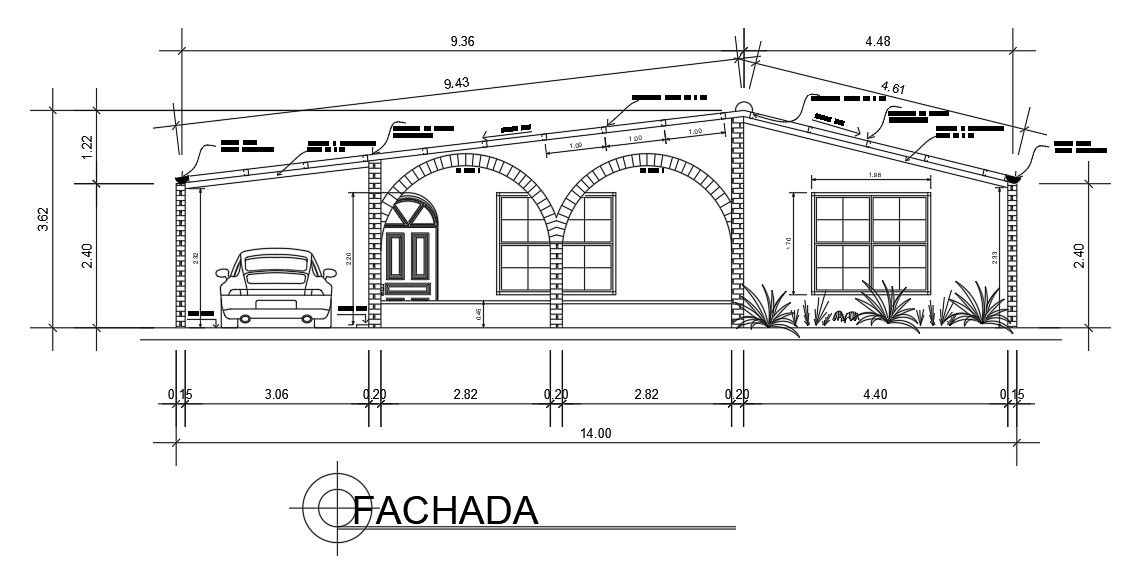 Fachada's rear elevation design of the house. Download now.