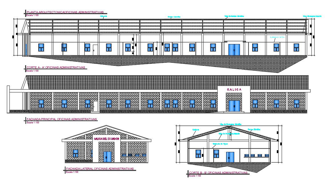 Factory Building Elevation CAD Drawing