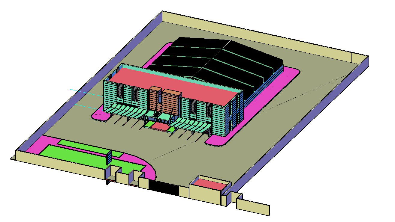 SKP File with 3D Factory Facade Design layout for Layout Plan files