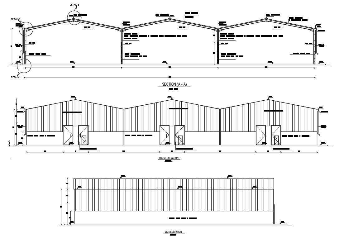 Factory Long Span Structure Elevation Design DWG File