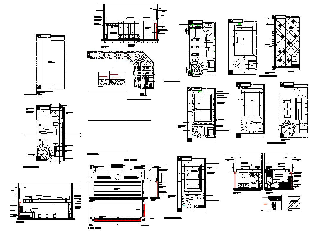 Factory building structure detail plan and section layout file in dwg format