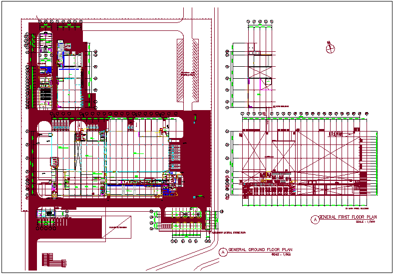 Factory plan view for machine production dwg file