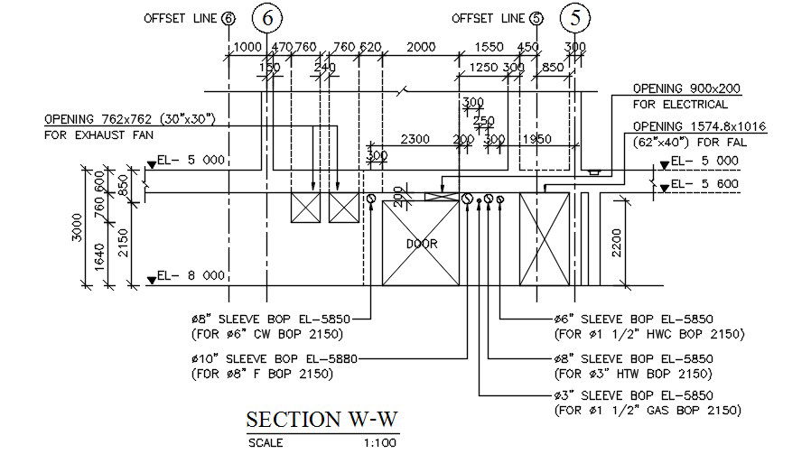 Factory Line Section Drawing With Measurement Detail DWG File