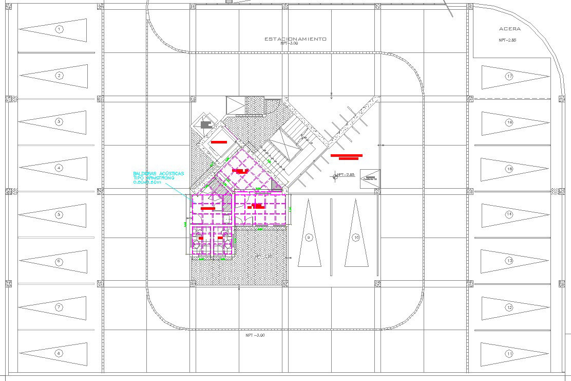 False ceiling layout plan with acoustic tile grid detail drawing