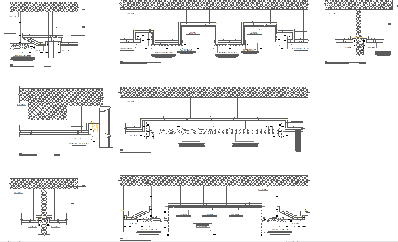 False Ceiling Section Detail Plan with Interior Layout in DWG File