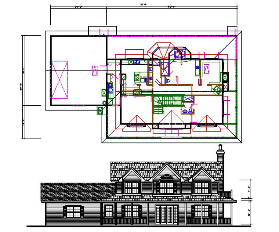Family House Plan AutoCAD Drawing