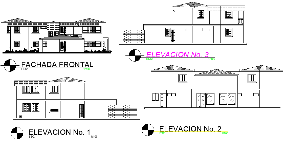 Family house elevation plan layout file