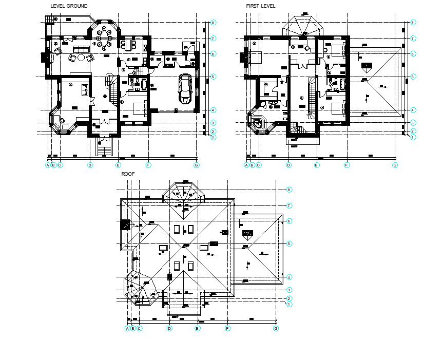 Family house plan autocad file
