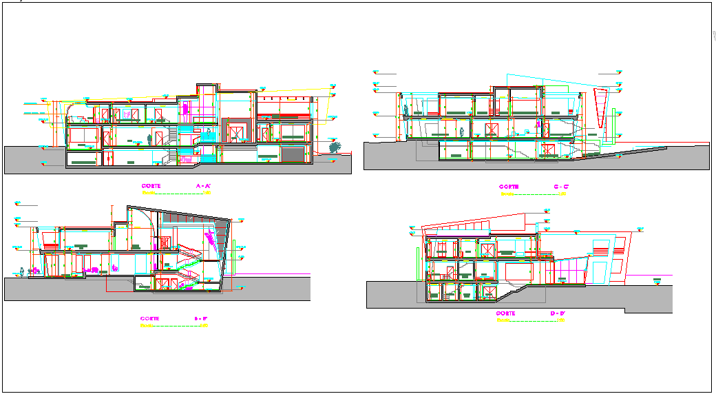 Family house plan design with section