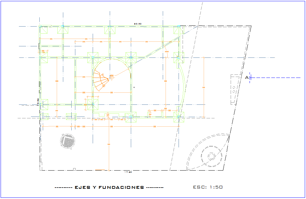 Family housing foundation plan with construction view dwg file