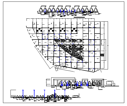 Family square garden landscaping with gate elevation dwg file