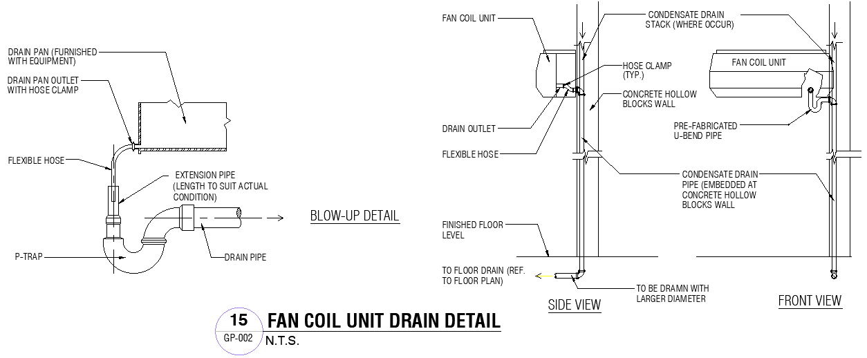 Fan Coil Unit Drain Detail | AutoCAD DWG Download