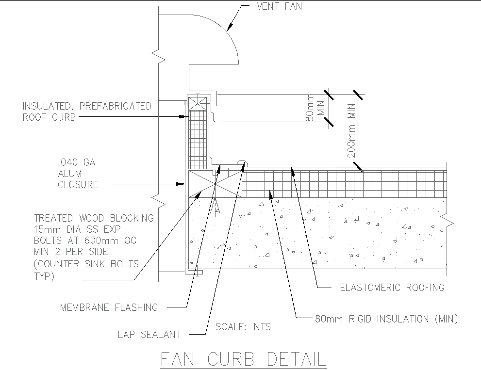 Fan curb detail dam detail with vent fan dwg autocad detail drawing