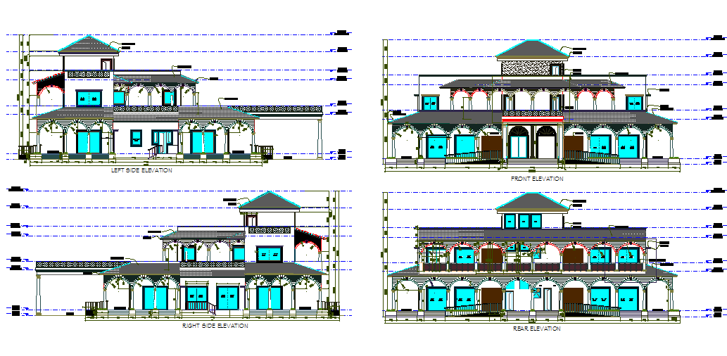Farm house elevation plan autocad file
