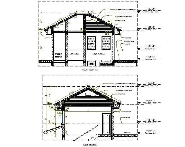 Farm house section plan autocad file