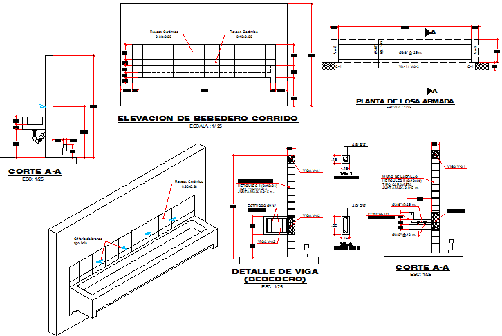 Faucet cement sink drinking water architecture project dwg file