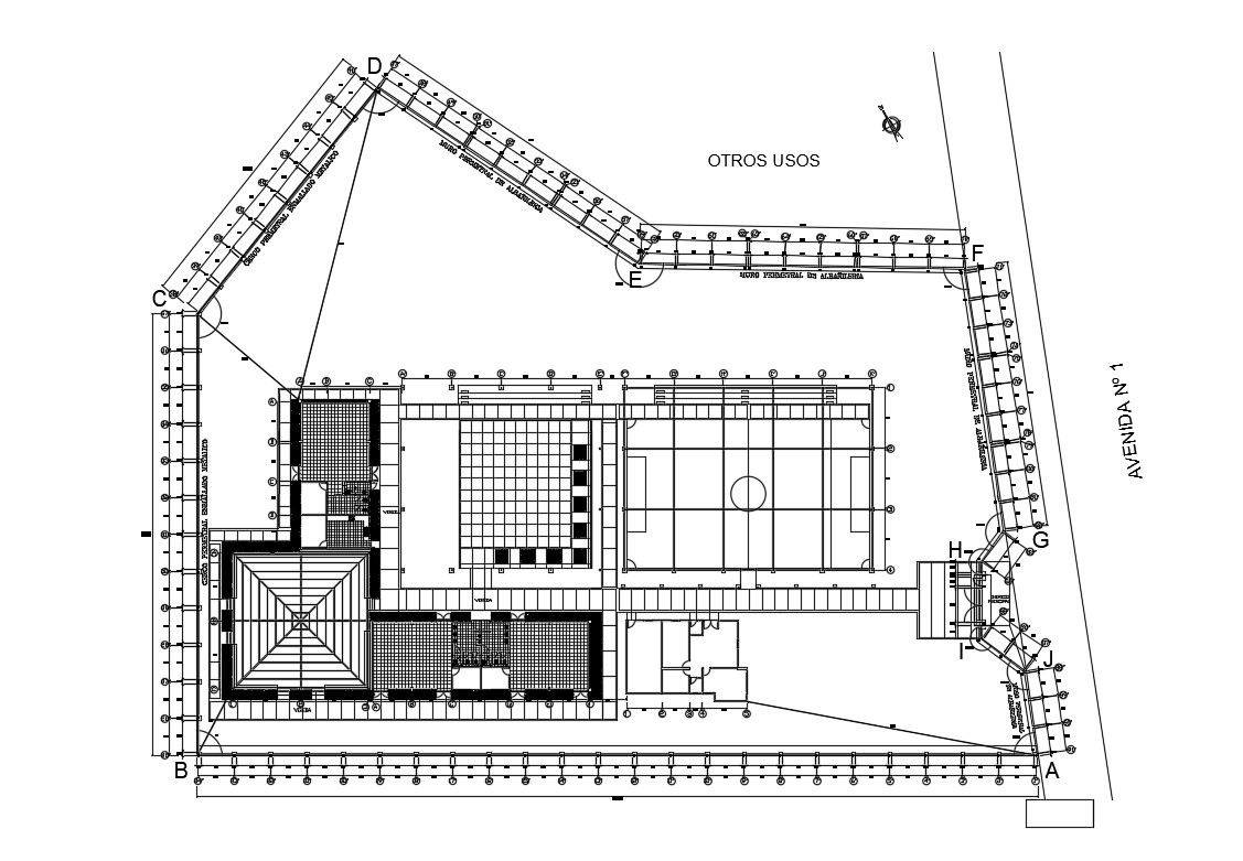 Fence drawing details of surrounding sports ground with structure details dwg file