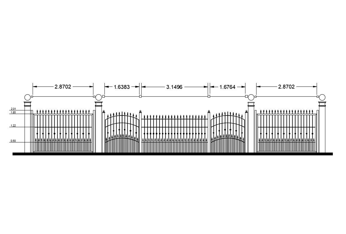 Fence elevation with gate and auto-cad details dwg file