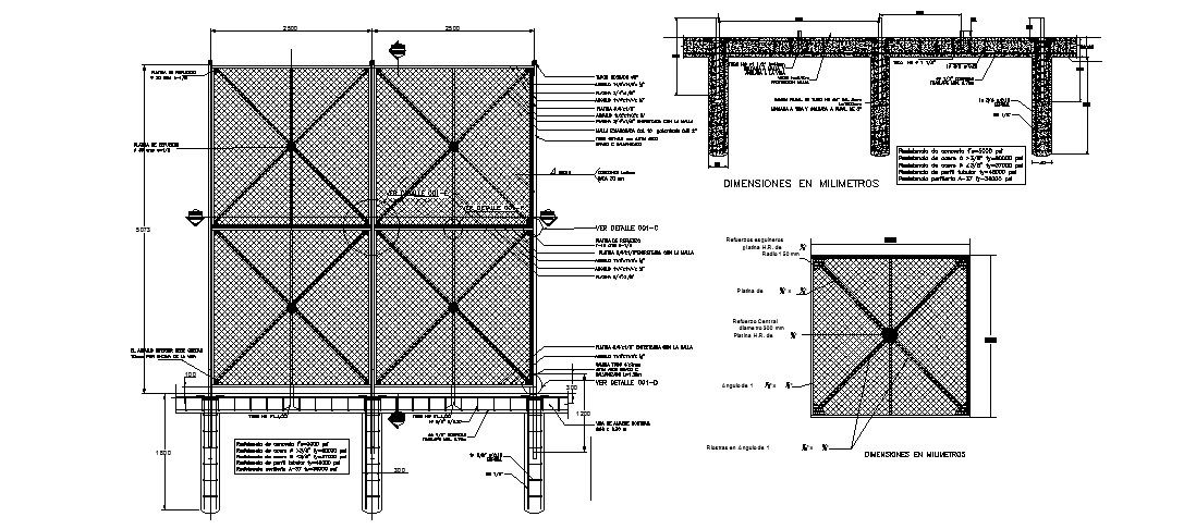 Fence section, plan, construction and installation details dwg file