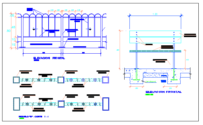 Fence with metallic grill architecture project dwg file