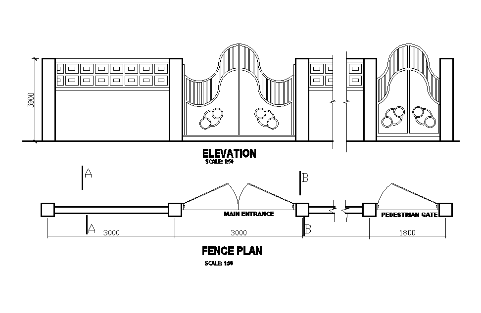 Fence elevation and plan is given in this Autocad drawing file.Download now.