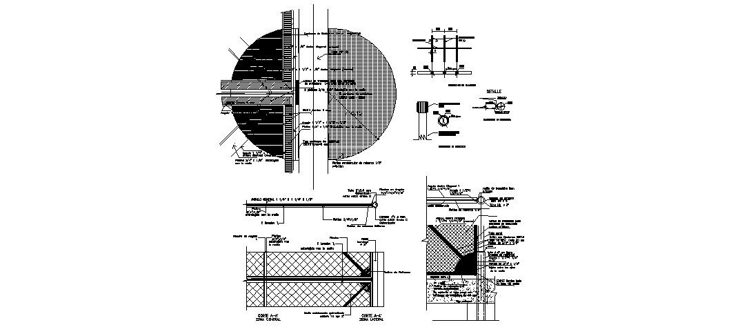 Fencing elevation, section, plan and installation details dwg file