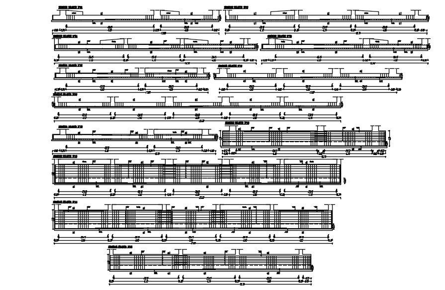 Ferrous bar structure layout plan design with different section 2D Autocad DWG file.