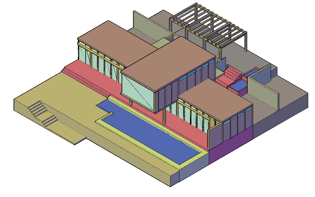 Field house 3d design with architectural view dwg file