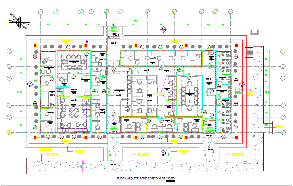 Field of office floor plan with architectural view dwg file