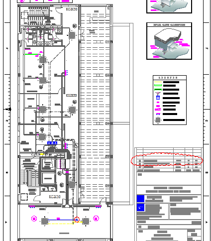Fifth floor plan with technical specification of corporate building dwg file