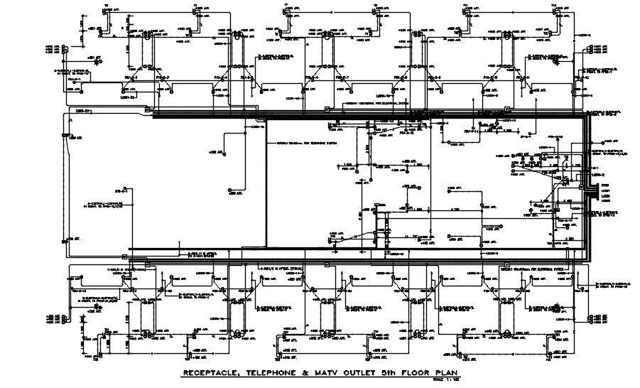 Fifth floor MA tv outlet diagram, Receptacle, telephone, and typical section details are provided in this AutoCAD DWG drawing. Download the AutoCAD 2D DWG file.