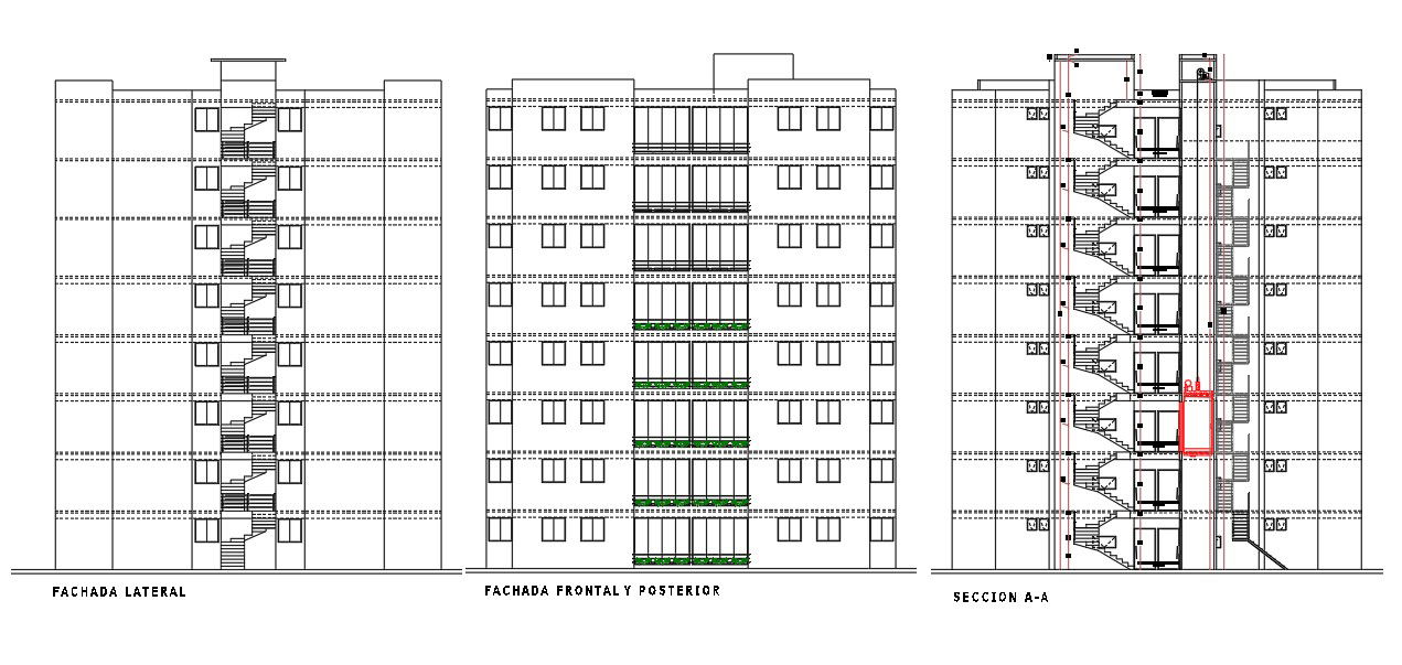 File shows the 2 D Autocad model of Section Elevation of front view with floor. Download the Autocad DWG drawing file.