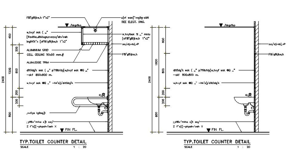 File shows the details of typical toilet counter and wash basin in the autocad dwg drawing file. Download the Autocad 2D DWG drawing file.